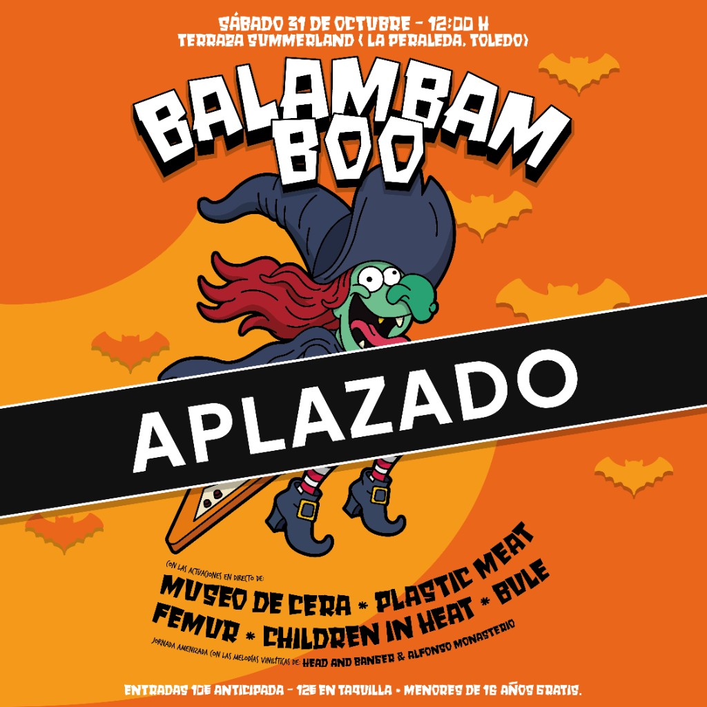 Cartel Balambam Boo Fest con banner de aplazado