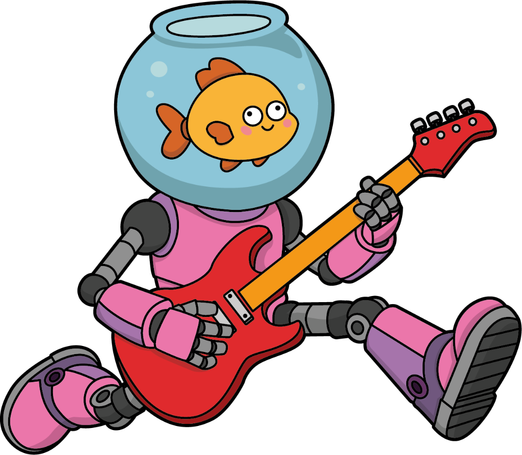 Muñeco de la edición de Ferrol: un pez en una pecera tocando la guitarra